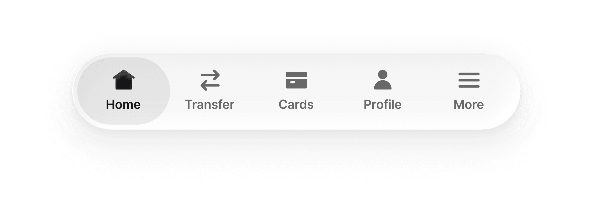 App navigation menu showing Home, Transfer, Cards, Profile, and More tabs